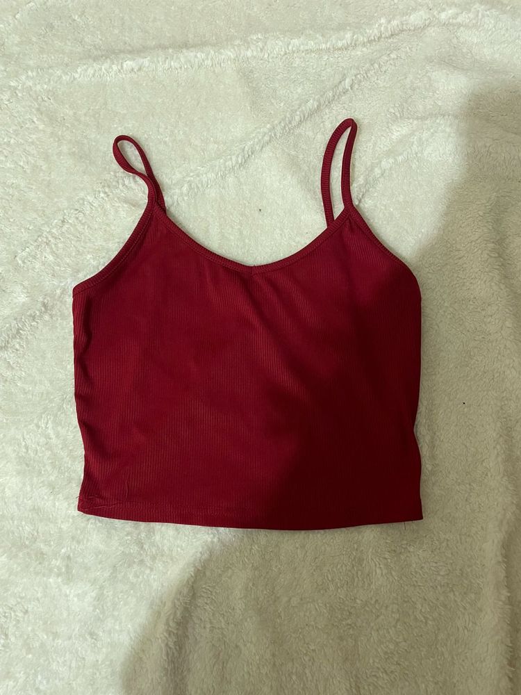 Red Spaghetti Strap Crop Top