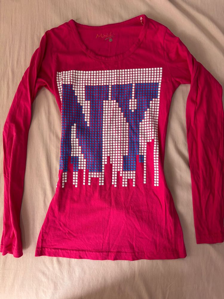 y2k Pink NY Graphic Long Sleeve Top