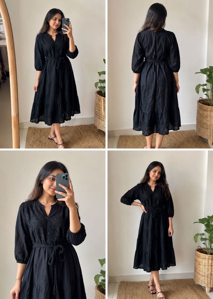 Elegant Black Broderie Midi Dress