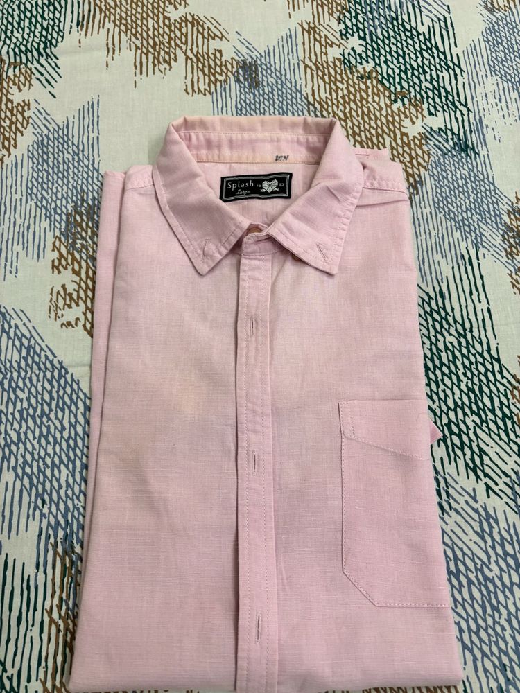 Mens Casual Baby Pink Half Sleeves Shirt