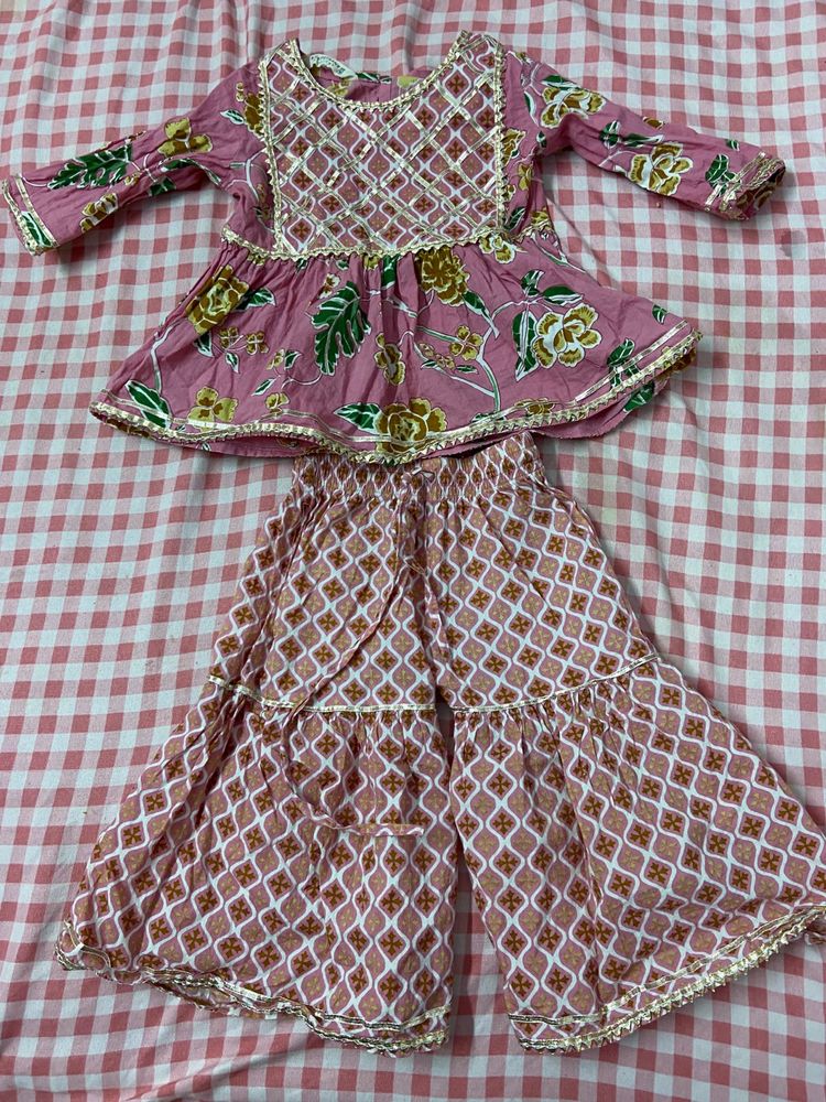 Pink Floral Kurta and Palazzo Set