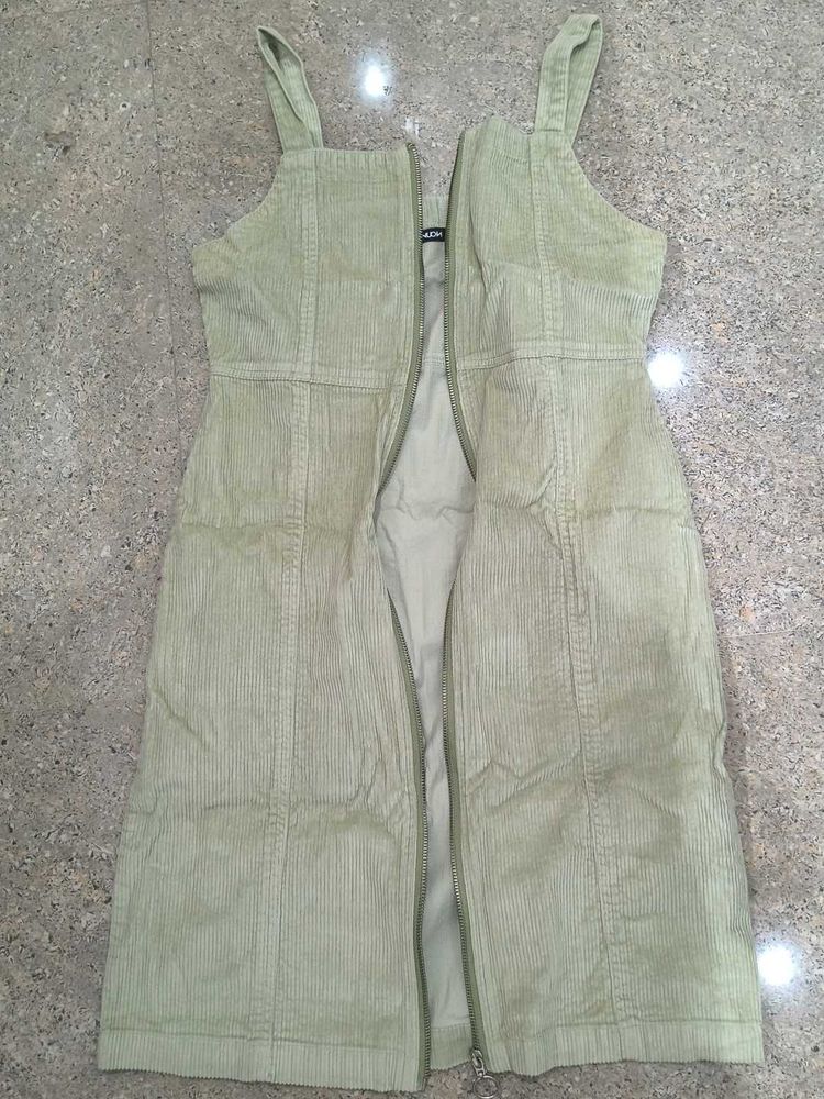 Light Green Corduroy Zip Dress