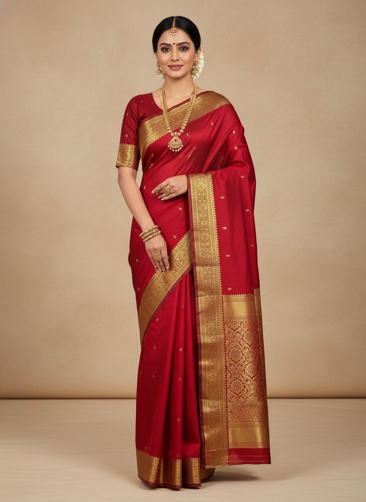Kanchipuram Elegant Red &amp; Gold Silk Saree