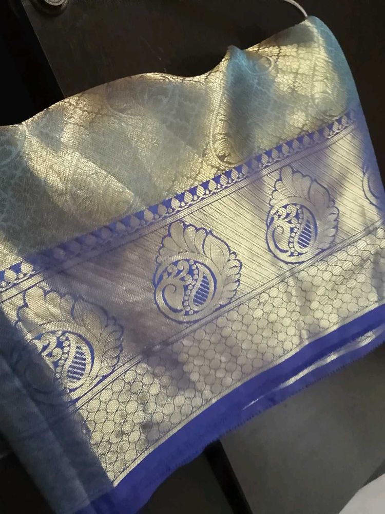 blue and golden saree heavy sare