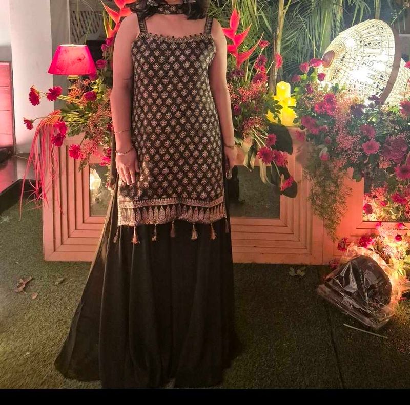 Pure Silk 3 pc Sharara Suit in Ajrakh block print