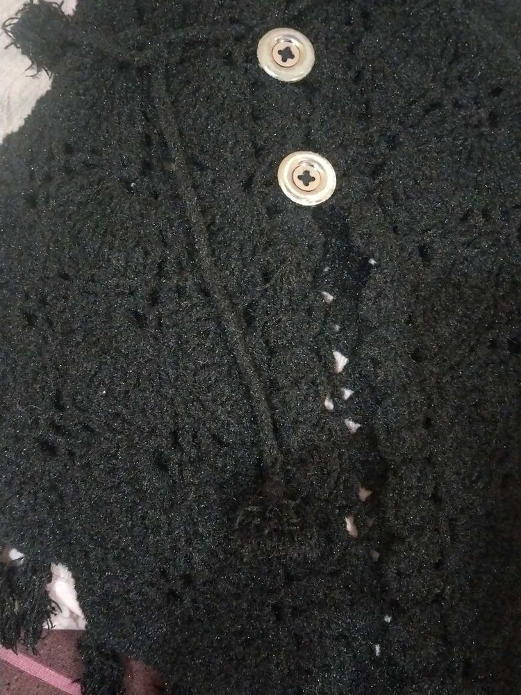 Crochet Black Poncho with Buttons
