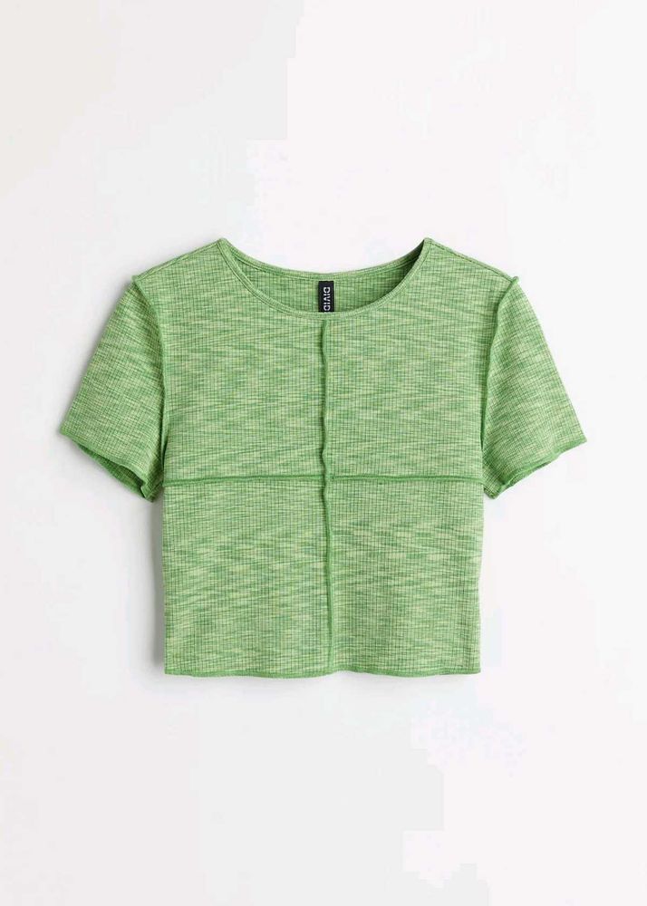 H&amp;M Green Ribbed Cropped T-Shirt