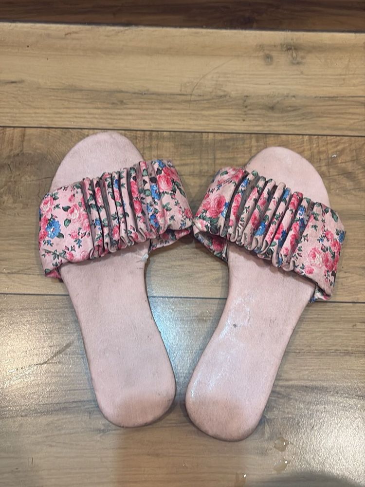 Pink Floral Slide Sandals