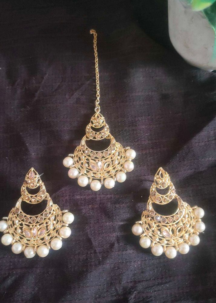 Elegant Gold Pearl Jewellery Set
