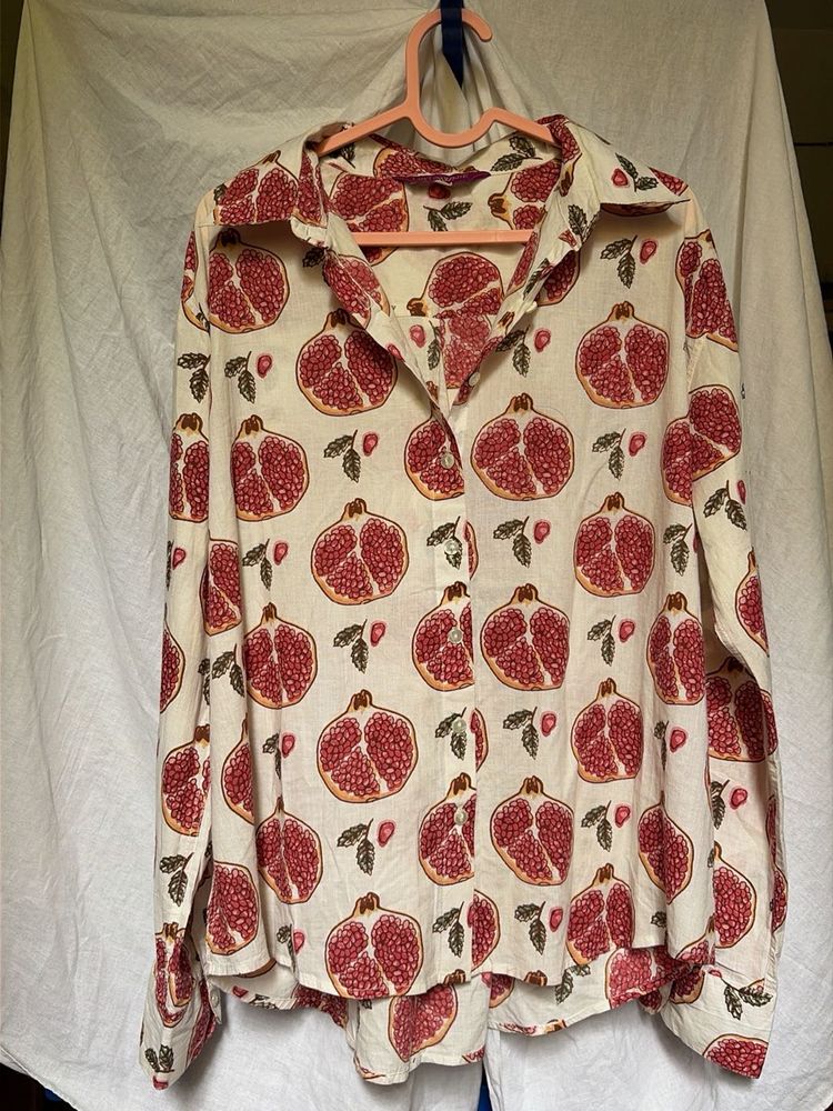 Pomegranate Print Cotton Button-Up Shirt