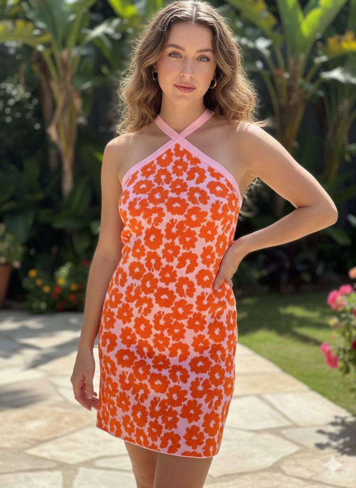 🌼Pinteresty Floral Halter Mini Dress🧡