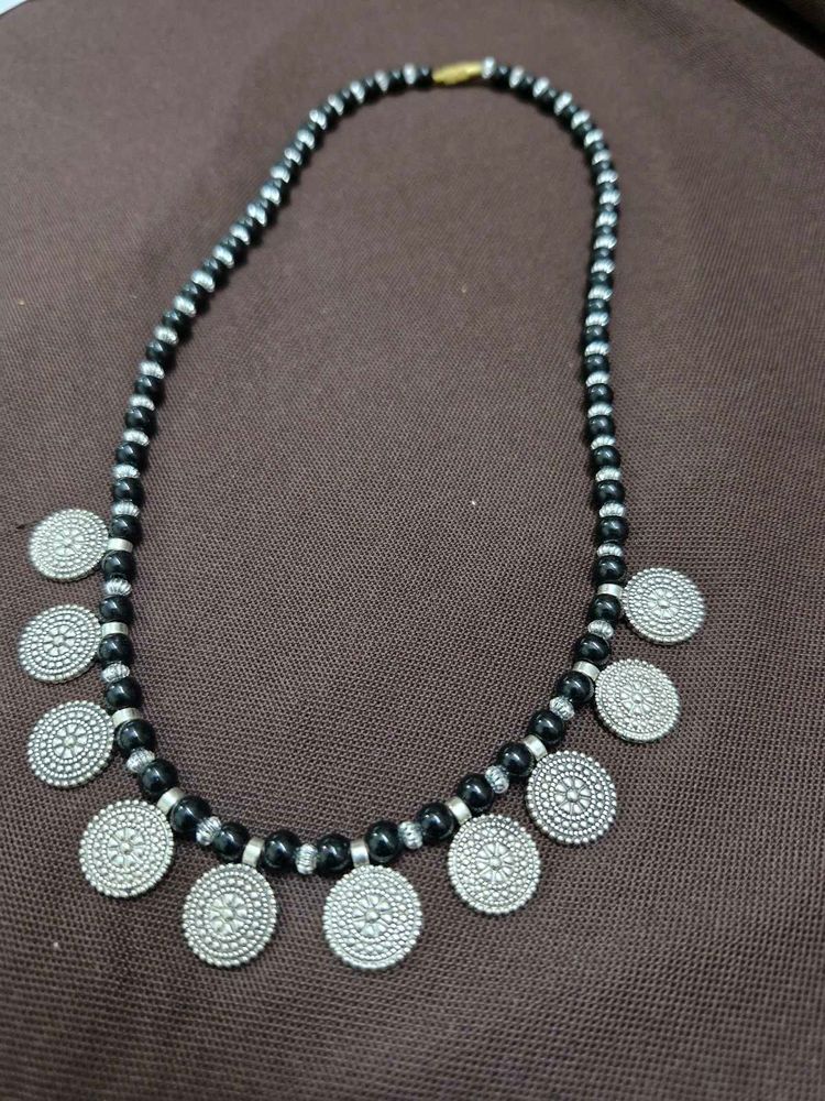 Oxidized Silver Coin Necklace - brand new