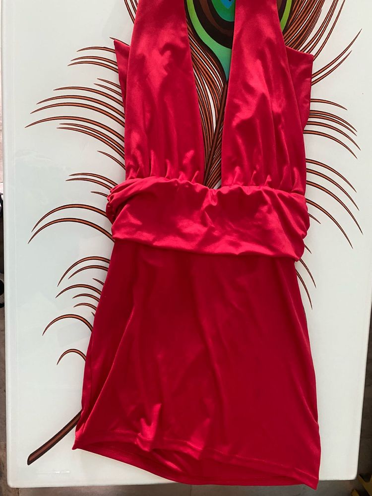 Red Plunge Neck Mini Dress/ 1 freebie