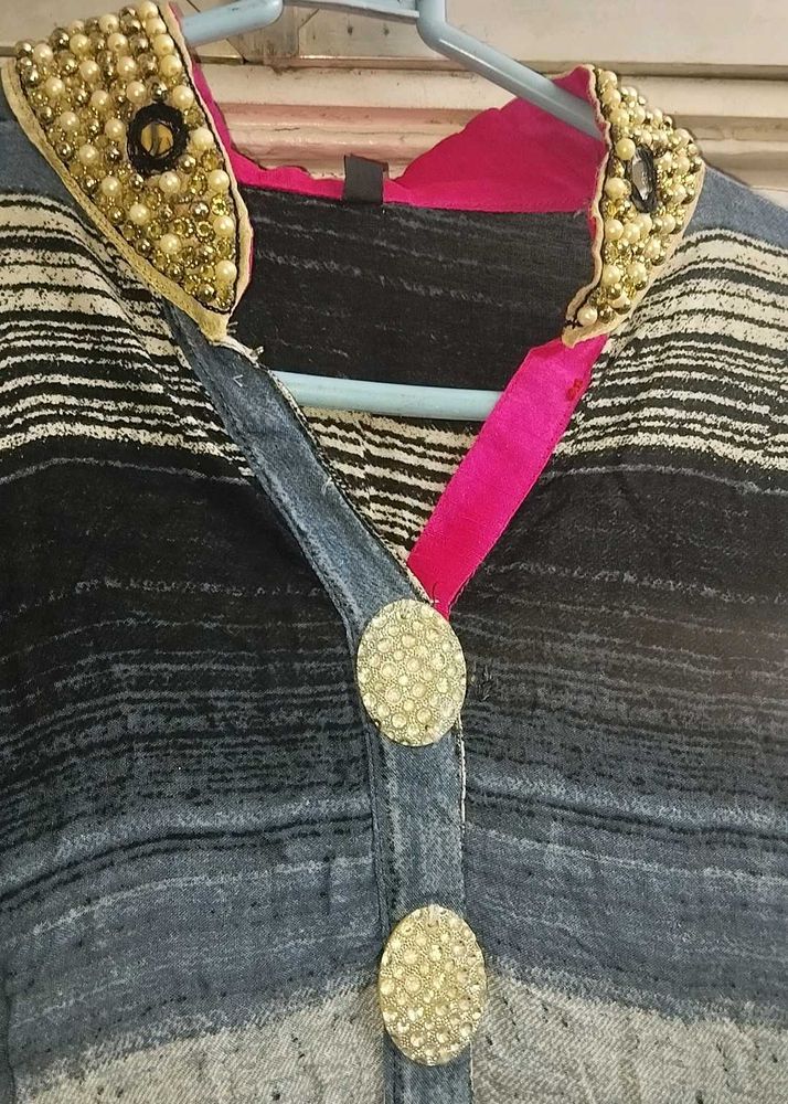 Striped Gown with Embellishments