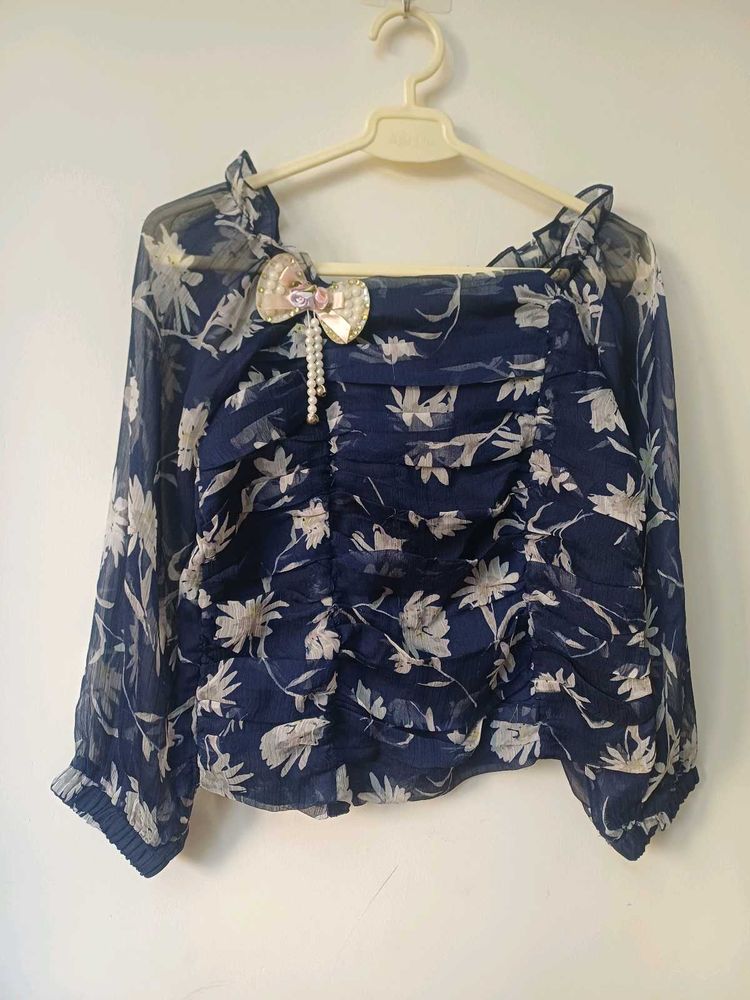 Floral Print Ruffle Detail Top