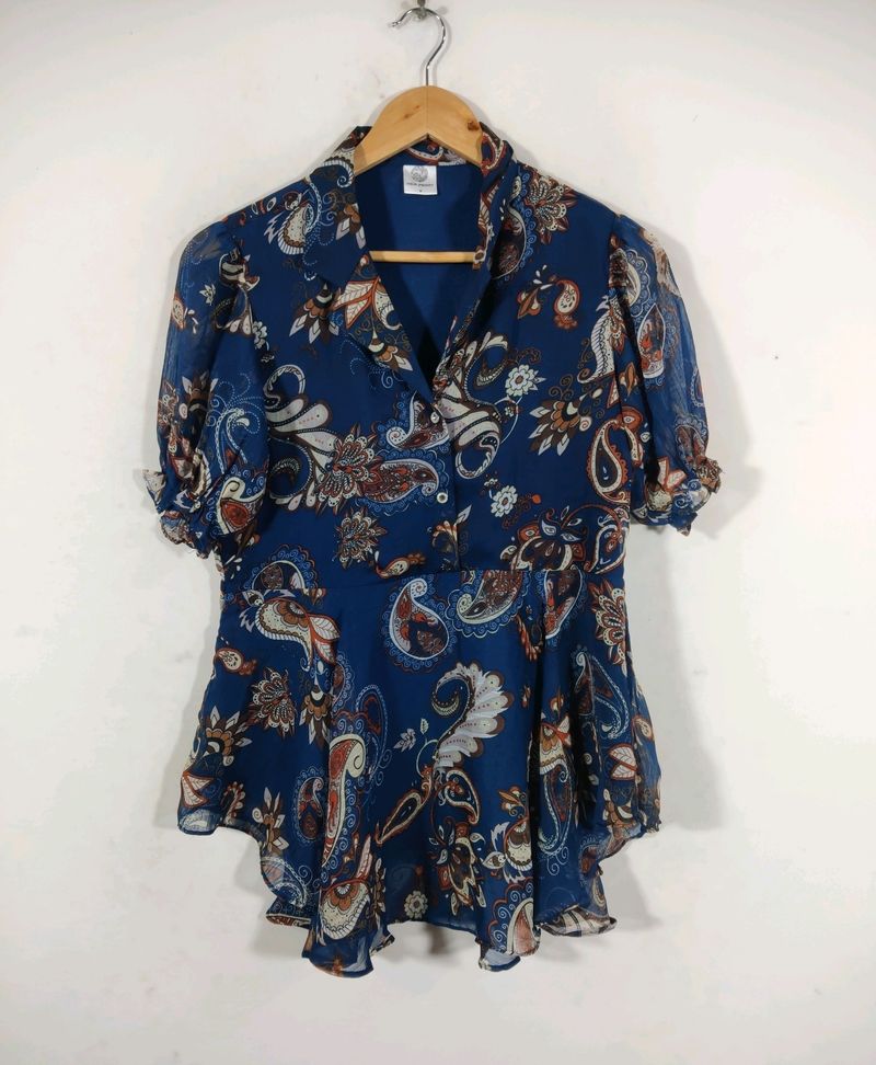 Navy Blue  Printed Western Top (Women's)