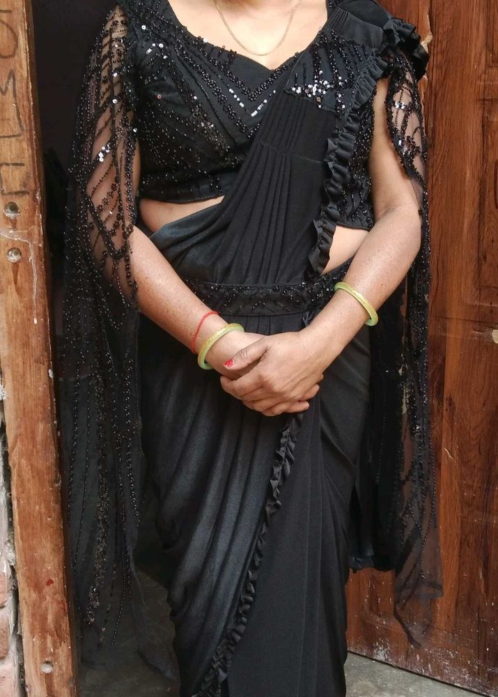 Elegant Black Embellished party wear saree