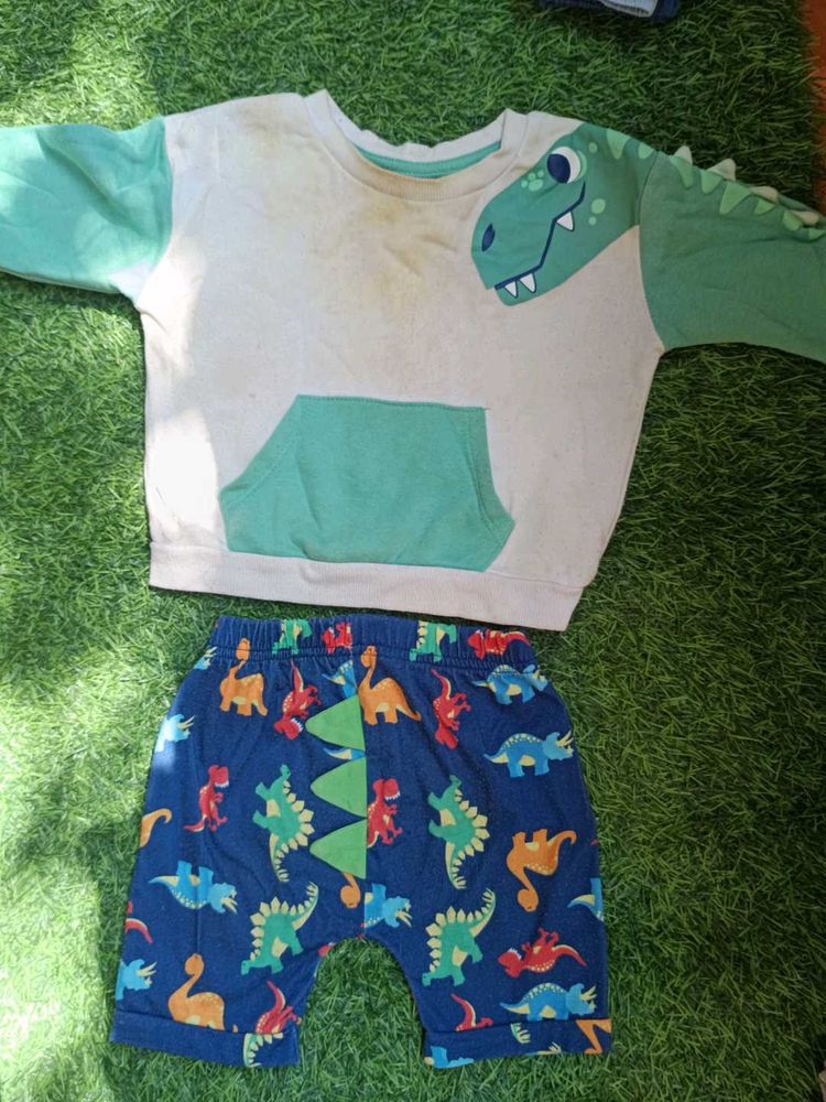 Dinosaur Print Sweatshirt &amp; Shorts Set