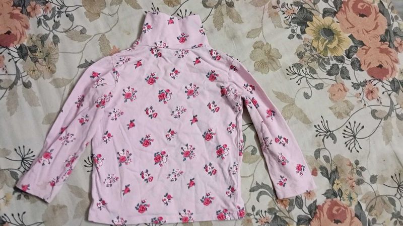 Pink Floral Turtleneck T-Shirt