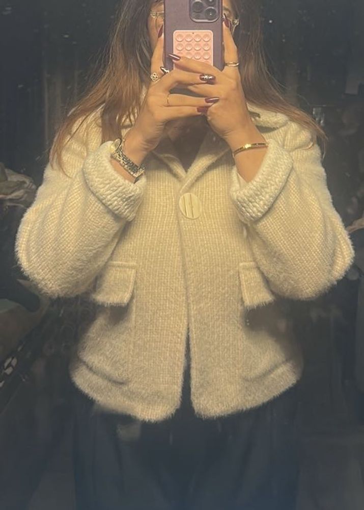 Cream Knit Cropped Jacket