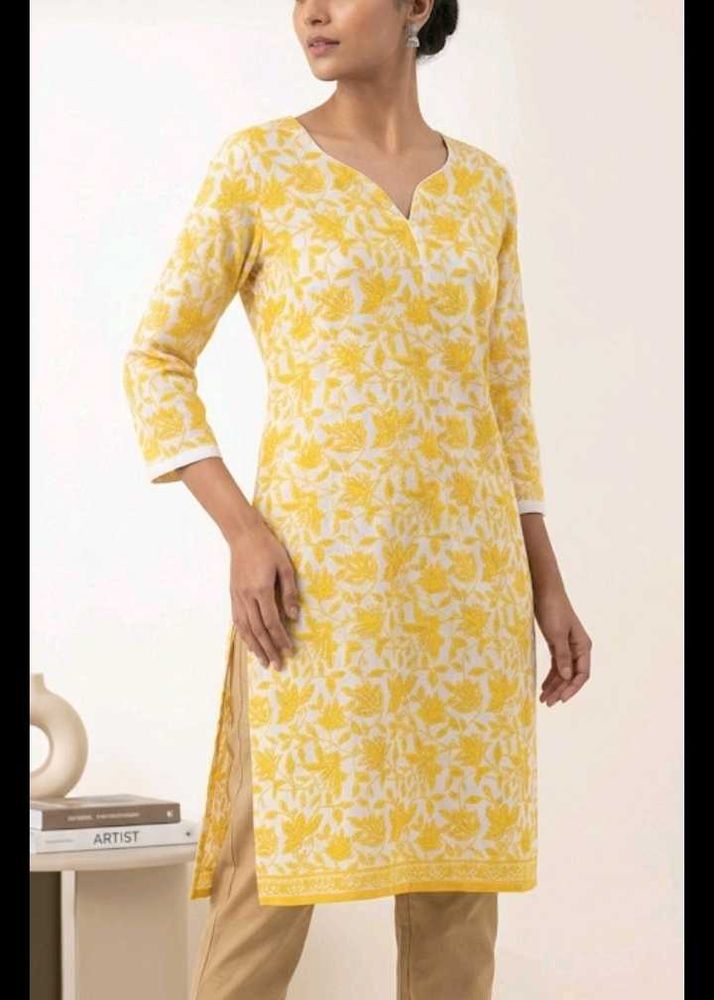 Yellow floral print kurta