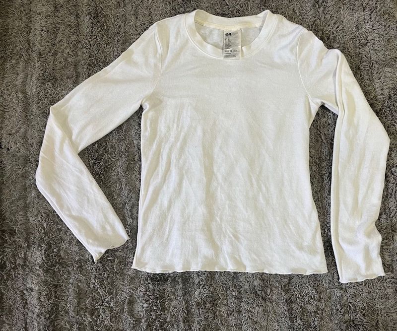 H&amp;M Sheer Lounge Set – White Long Sleeve Top &amp; Wid