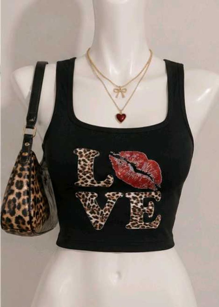 Cute Leopard text black Tank top 🪩💋