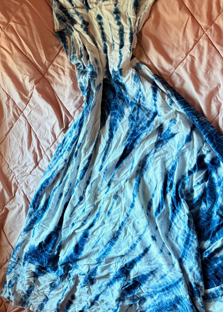 Boho Blue &amp; White Tie-Dye Maxi Dress