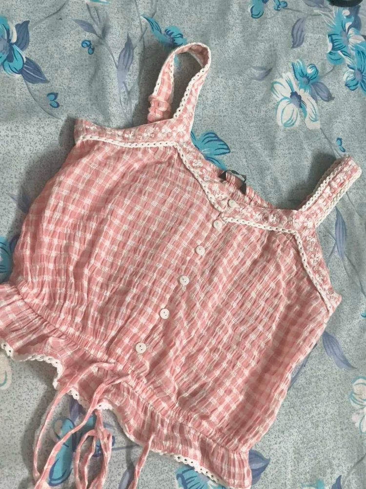 Cute Pink Gingham Crop Top