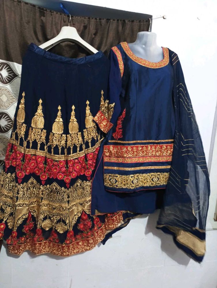 Navy Blue Lehenga Choli with Golden Embroidery