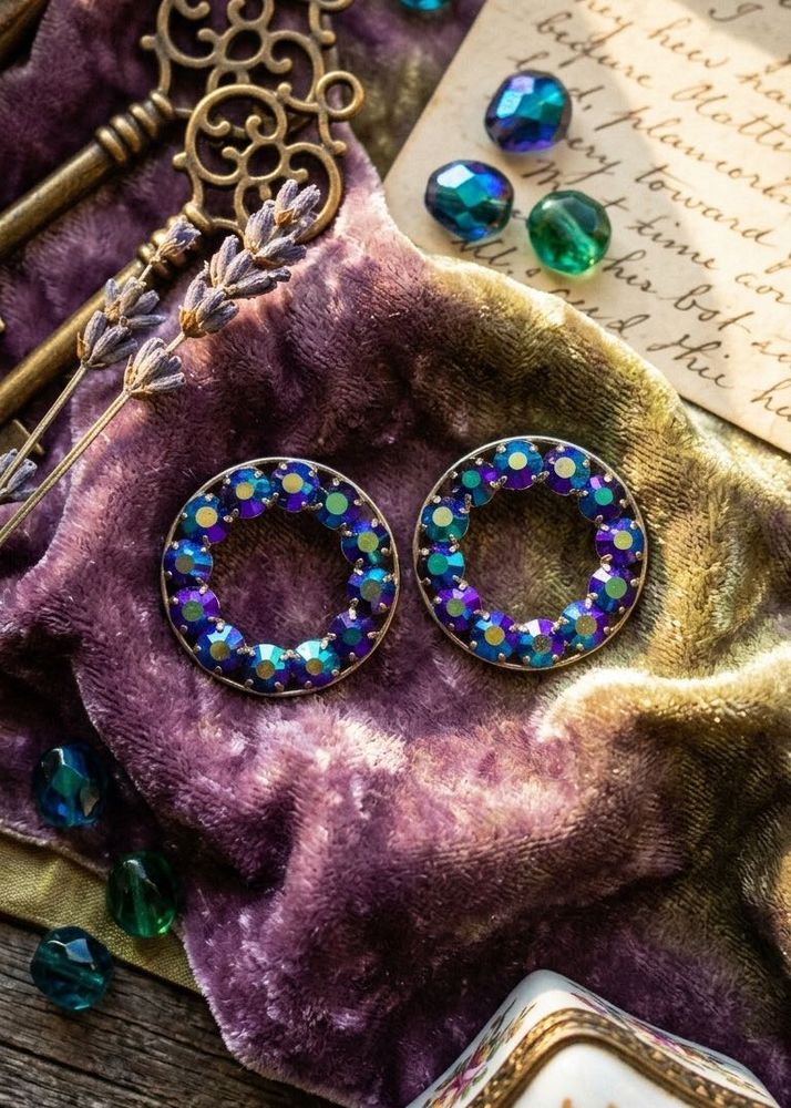 New Vintage Iridescent Hoop Earrings Flat Lay