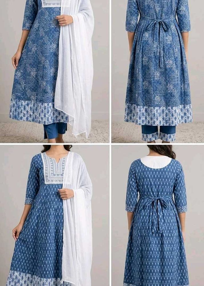 blue white cotton anarkali printed frock legi