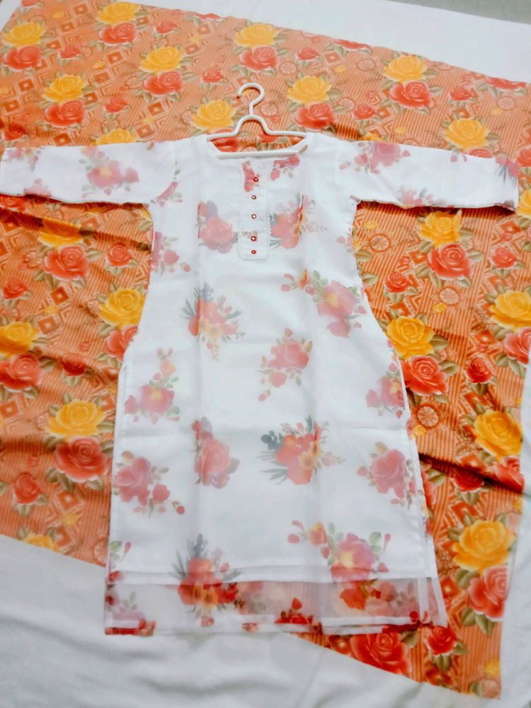 White &amp; red New  Style Single Kurti