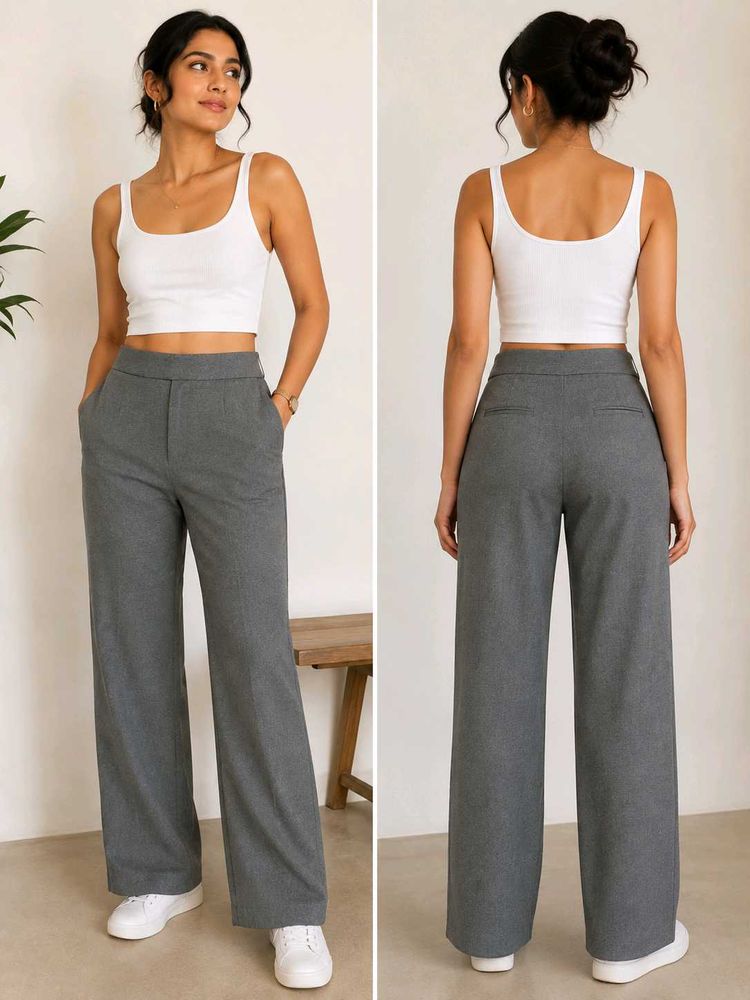 Chic Grey Wide-Leg Trousers