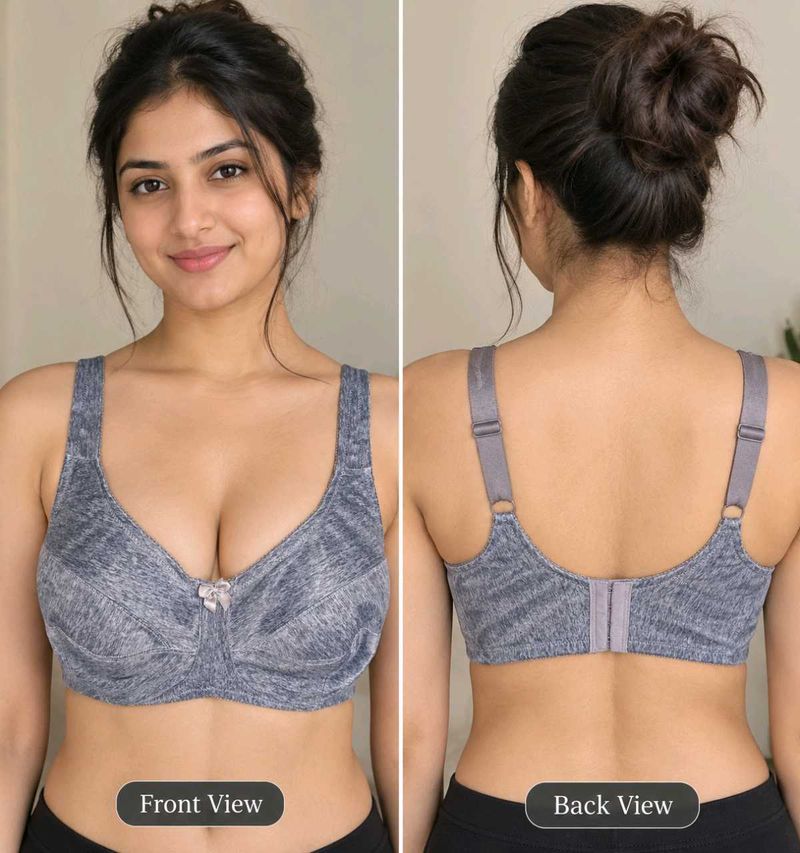 Comfortable Grey Bra - Front &amp; Back View