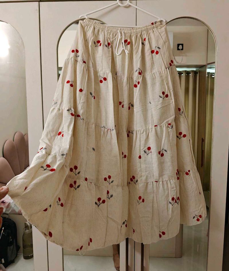 Cute Cherry Tiered long Skirt