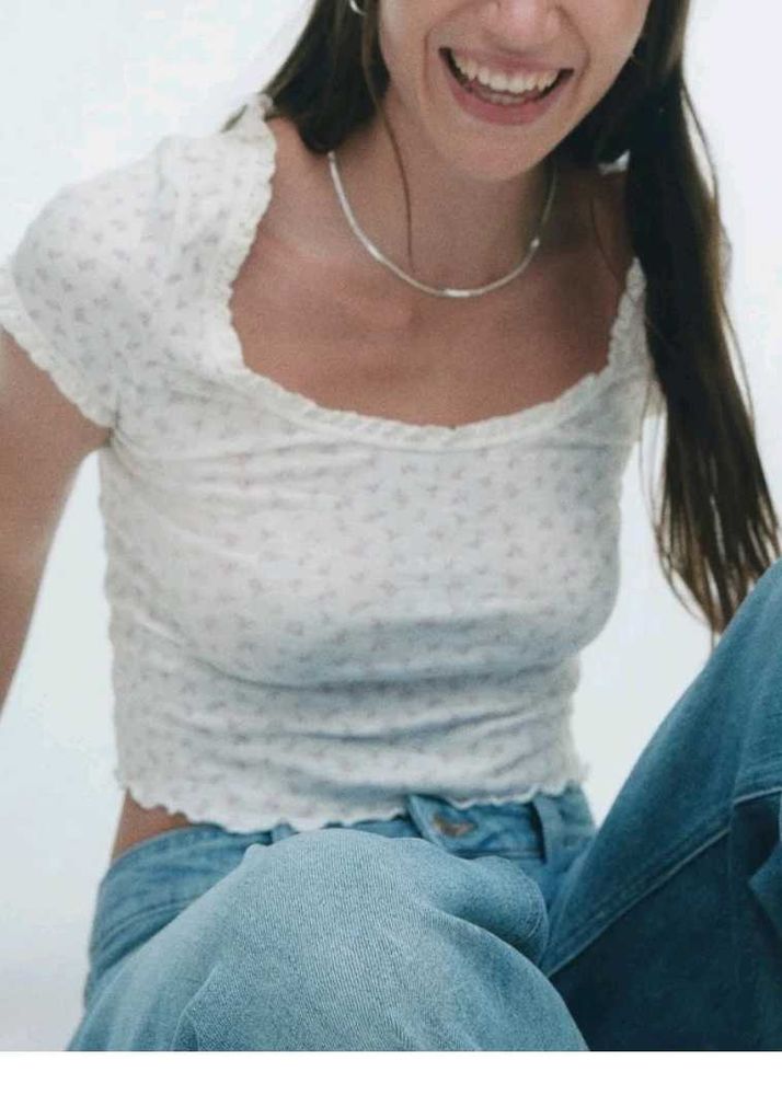 H&amp;M Lace Trimmed Top