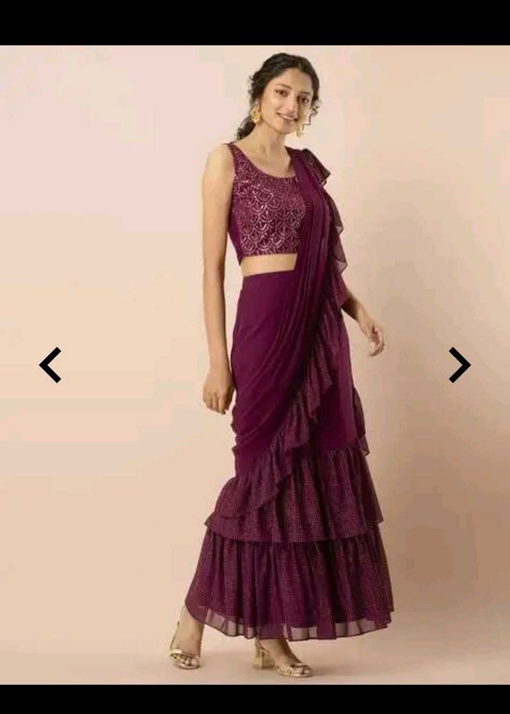Ruffled ready to wear purple Saree