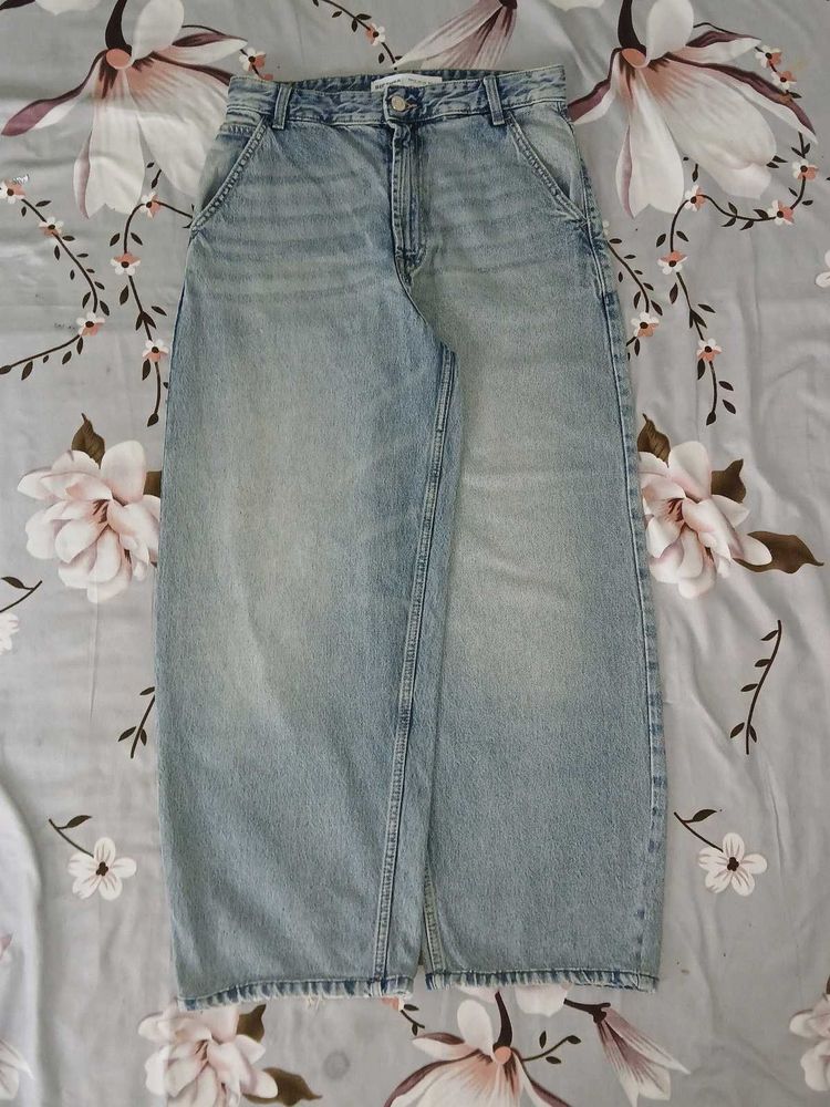 bershka dirt tinted baggy wide leg barrel jeans