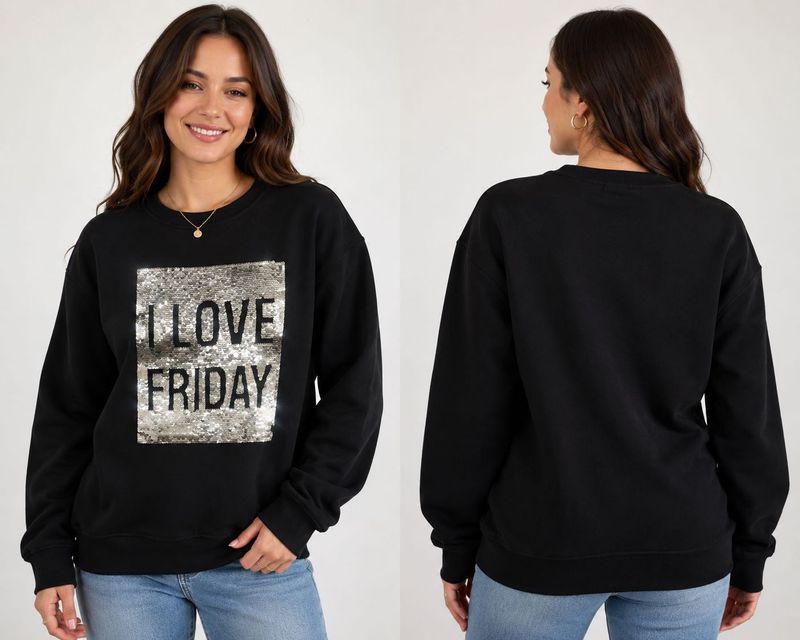 Black “I Love Friday” Sequin Sweatshirt