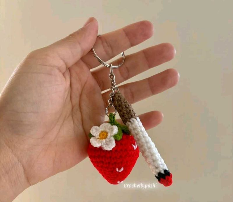 Crochet Strawberry &amp; Joint Keychain