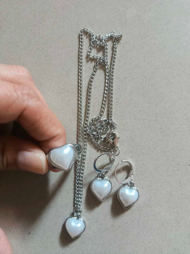 Heart Pendant Necklace &amp; Earrings Set