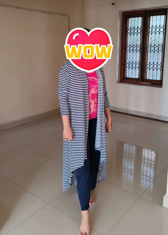 Shrug Striped Open Front Long line