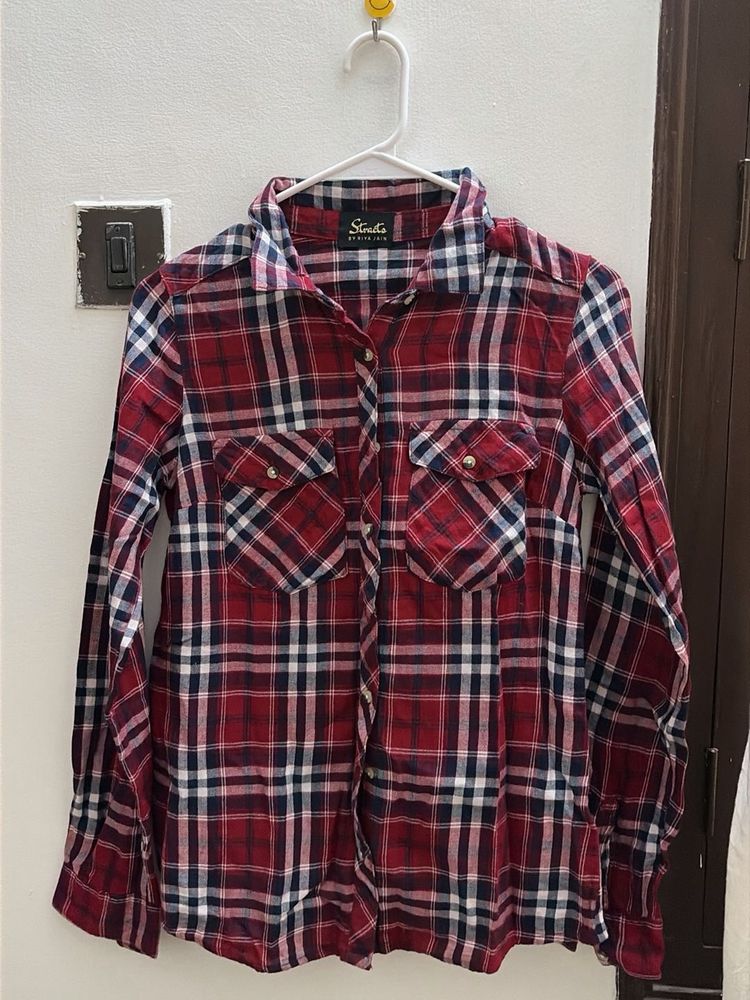 Red Plaid Button-Up Shirt