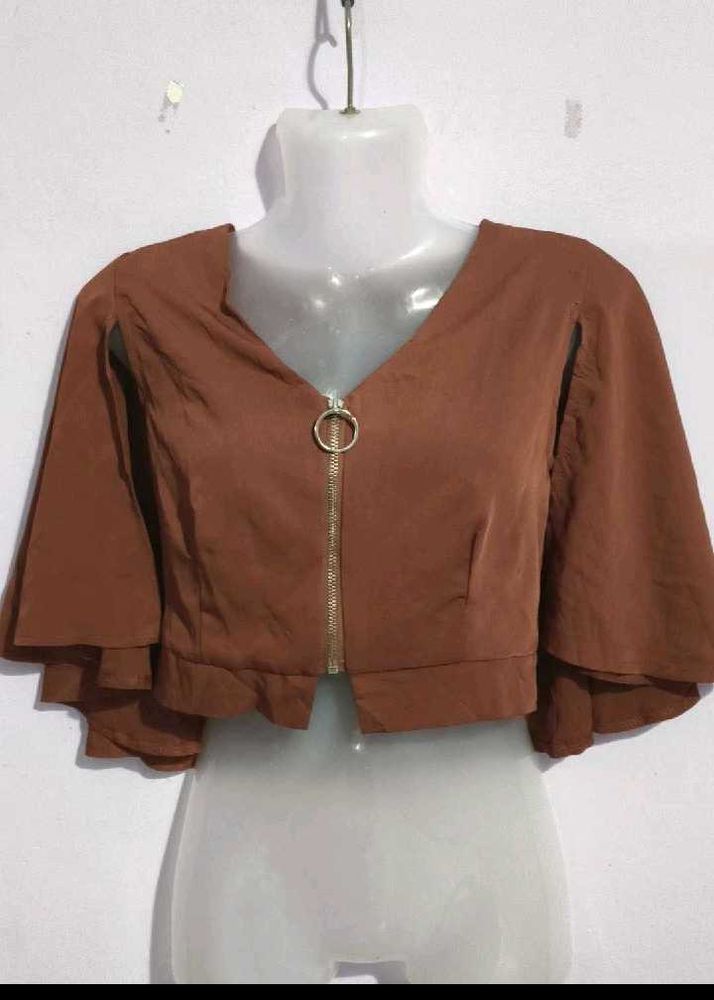 Stylish Brown Bell Sleeve Crop Top