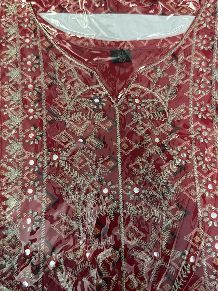 Beautiful Red Embroidered short frock Kurta