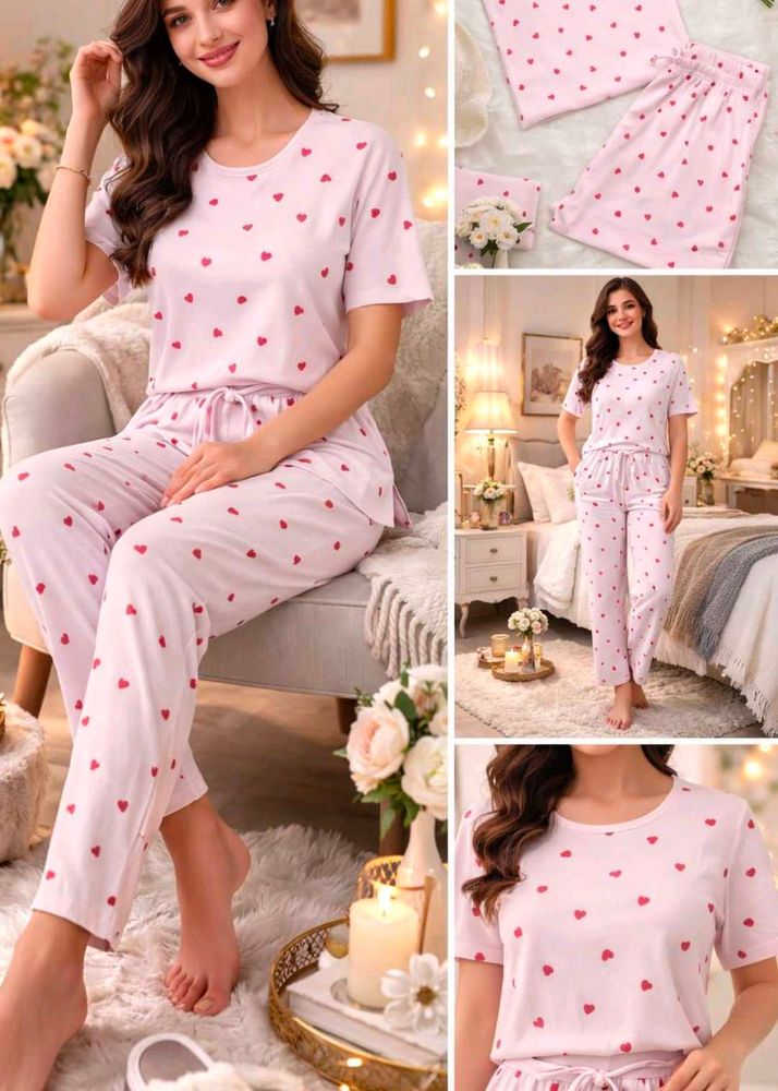 Cute Pink Heart Print Pajama Set