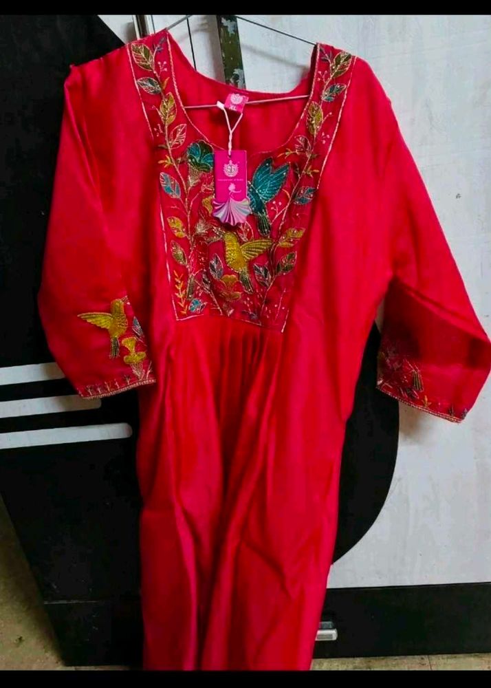 Embroidered Red Kurta