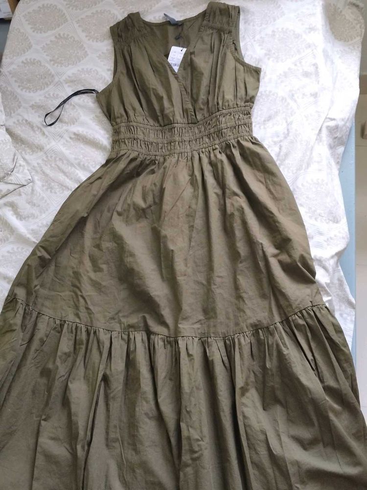 Olive Green Smocked Waist Dress
