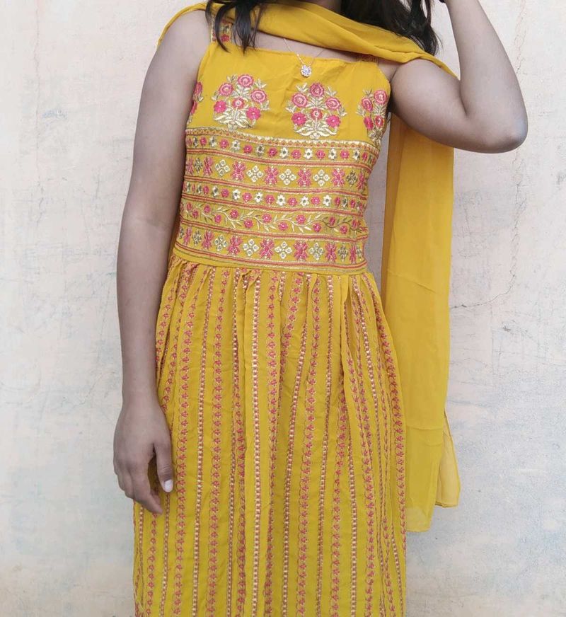 Embroidered Yellow sharara set with dupatta